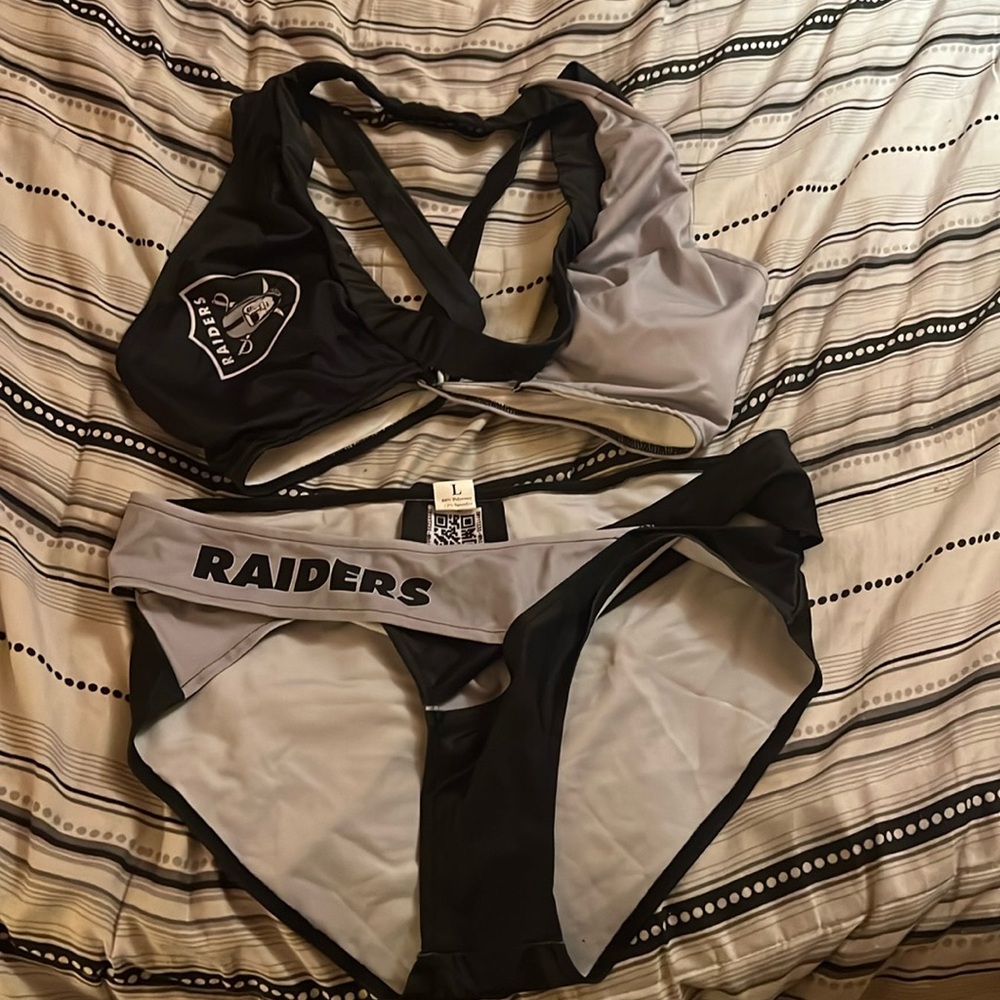 Raiders Two-Piece Bathing Suit, New with No Tags